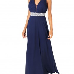 Абитуриентска Бална Тъмносиня Рокля Шифон Камъни