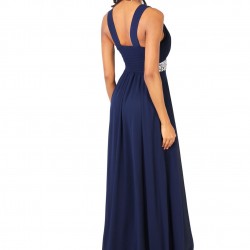 Абитуриентска Бална Тъмносиня Рокля Шифон Камъни