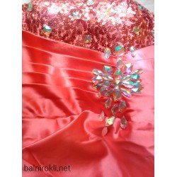 Асиметрична Бална Официална Розова Рокля Шлейф Асиметрична Бална Официална Розова Рокля Шлейф