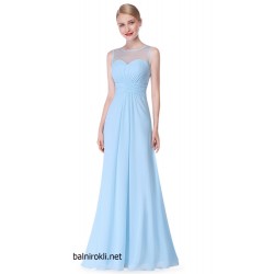 Бална Дълга Светлосиня Рокля Шифон Прозрачен Панел