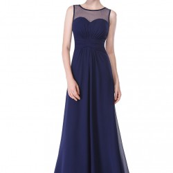 Бална Дълга Тъмносиня Рокля Шифон Прозрачен Панел