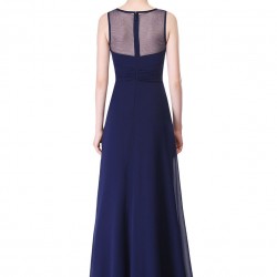 Бална Дълга Тъмносиня Рокля Шифон Прозрачен Панел