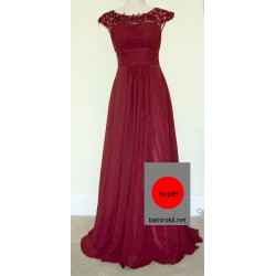 Абитуриентска Елегантна Дълга Тъмночервена Рокля Дантела