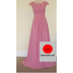 Елегантна Дълга Розова Вечерна Рокля Дантела Елегантна Дълга Розова Вечерна Рокля Дантела