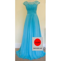 Дълга Официална Светлосиня Рокля за Бал Дантела Дълга Официална Светлосиня Рокля за Бал Дантела