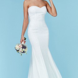 Абитуриентска Дълга Бяла Рокля Пайети и Шифон