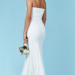 Абитуриентска Дълга Бяла Рокля Пайети и Шифон