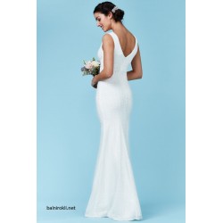 Абитуриентска Дълга Блестяща Бяла Рокля Пайети Шифон