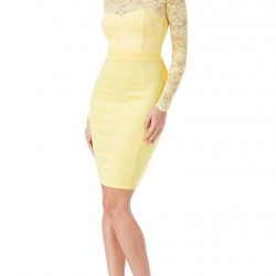 Елегантна Къса Рокля Дантела Гол Гръб Жълт Цвят
