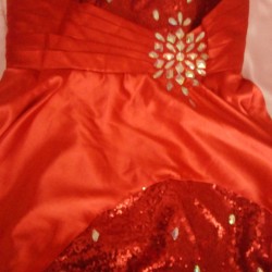 Асиметрична  Бална Официална Червена Рокля Пайети