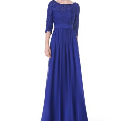 Абитуриентска Дълга Синя Рокля Шифон и Дантела 7