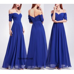 Вечерна Дълга Синя Рокля Деколте