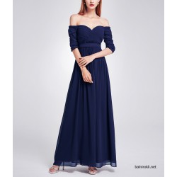 Дълга Тъмносиня Официална Рокля Деколте