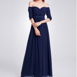 Дълга Тъмносиня Официална Рокля Деколте