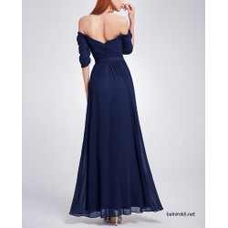 Дълга Тъмносиня Официална Рокля Деколте Дълга Тъмносиня Официална Рокля Деколте