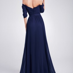 Дълга Тъмносиня Официална Рокля Деколте