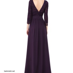 Бална Рокля Тъмнолилав Шифон и Дантела