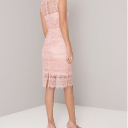 Елегантна Дантелена Къса Розова Рокля 