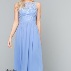 Елегантна Коктейлна Синя Рокля Шифон Дантела