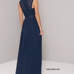 Дълга Тъмносиня Рокля Дантела и Шифон Плисе Дълга Тъмносиня Рокля Дантела и Шифон Плисе