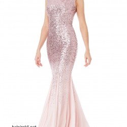 Бална Дълга Розова Рокля Шифон Пайети