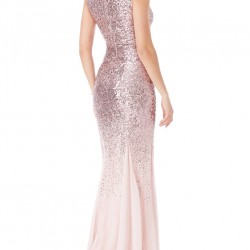 Бална Дълга Розова Рокля Шифон Пайети