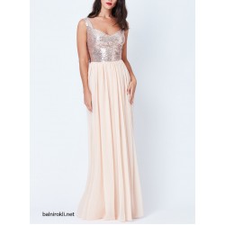 Дълга Бална Рокля Цвят Шампанско Гол Гръб
