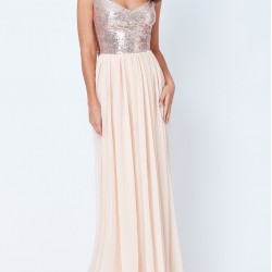 Дълга Бална Рокля Цвят Шампанско Гол Гръб