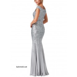 Бална  Дълга Сребриста Рокля Шифон Декорация