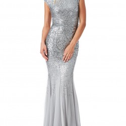 Бална  Дълга Сребриста Рокля Шифон Декорация