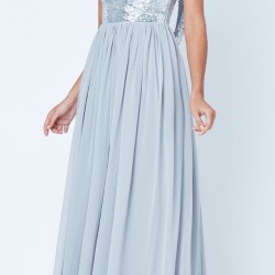 Дълга Бална Сребриста Рокля Гол Гръб