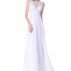 Бална Бяла Дълга Рокля Шифон Дантела