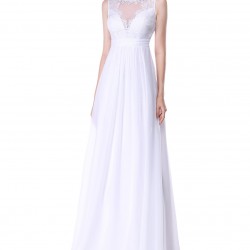 Бална Бяла Дълга Рокля Шифон Дантела