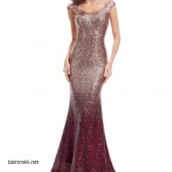 Блестяща Дългa Рокля Златно и Бордо 
