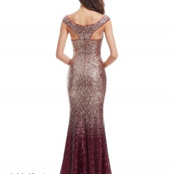 Блестяща Дългa Рокля Златно и Бордо 