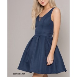 Елегантна Тъмносиня Коктейлна Къса Рокля Сатен