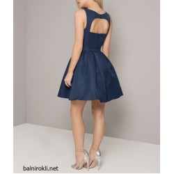 Елегантна Тъмносиня Коктейлна Къса Рокля Сатен