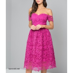 Бална Рокля Цикламена Дантела Средна Дължина