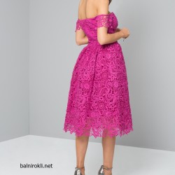 Бална Рокля Цикламена Дантела Средна Дължина