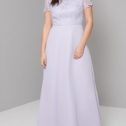Бална Пастелно Лилава Рокля Дантела Шифон Макси Размери