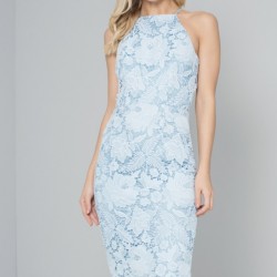 Вечерна Права Светлосиня Дантелена Рокля