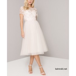 Бална Рокля Тюл Телесен Цвят Средна Дължина