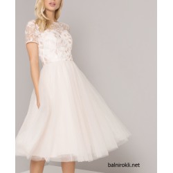 Бална Рокля Тюл Телесен Цвят Средна Дължина