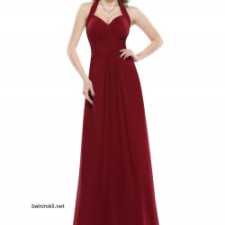Бална Дълга Червена Рокля Бордо Шифон Класик