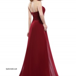 Бална Дълга Червена Рокля Бордо Шифон Класик