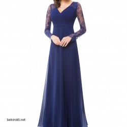 Бална Елегантна Дълга Тъмносиня Рокля Шифон и Дантела