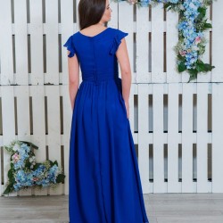 Абитуриентска Дълга Официална Синя Рокля Класик