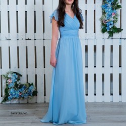 Елегантна Дълга Светлосиня Вечерна Рокля Класик