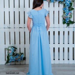 Елегантна Дълга Светлосиня Вечерна Рокля Класик