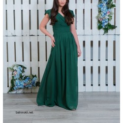 Вечерна Дълга Тъмнозелена Официална Рокля Шифон 